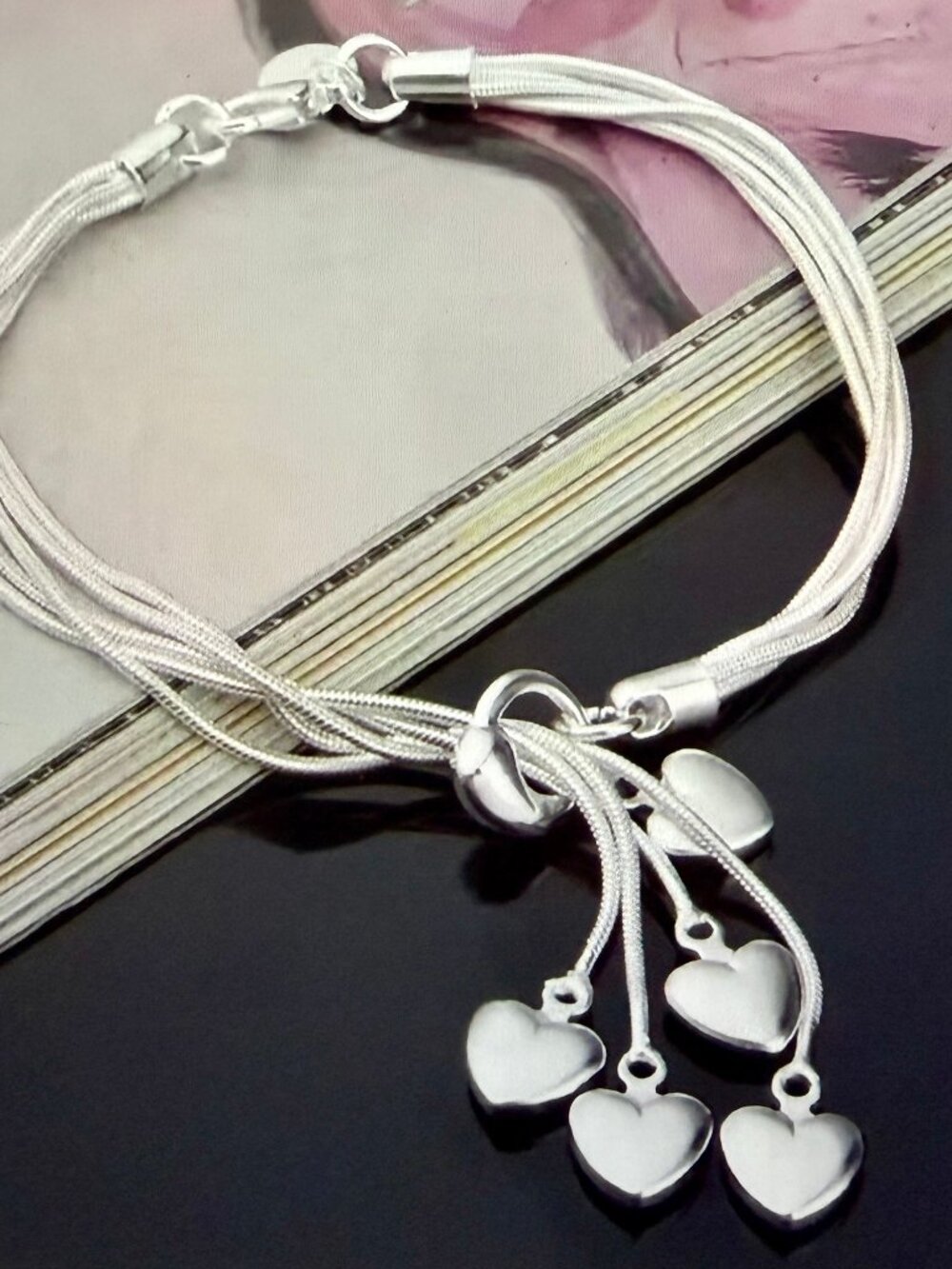 NEW Sterling Silver Tassel Heart Charm Bracelet Resizable Adjustable